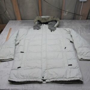 Eddie Bauer‎ Down Jacket Men XXL White Insulated Faux Fur Hood Winter Rain Wind